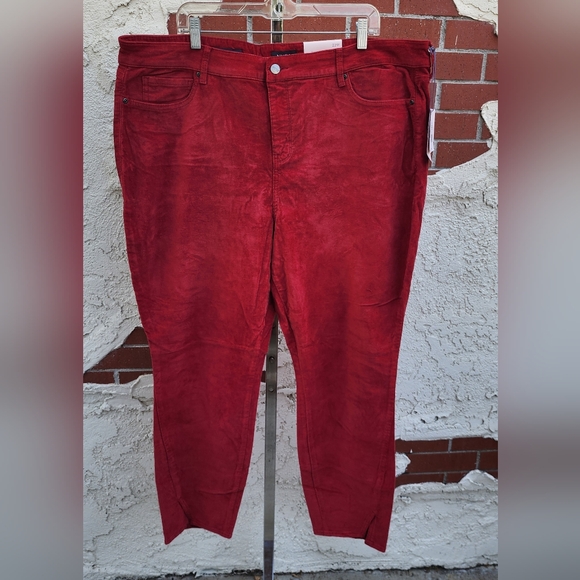 $125 New 22W NYDJ Ami skinny tummy control red velvet twist hem jeans pants - Picture 2 of 16